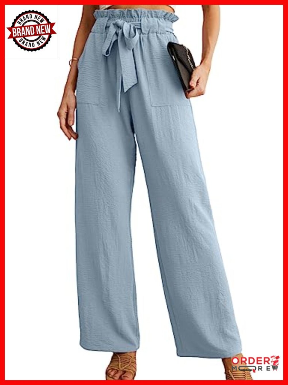 High Waist Wide Leg Palazzo Pants Adjustable Knot Ankle Trousers Pockets
